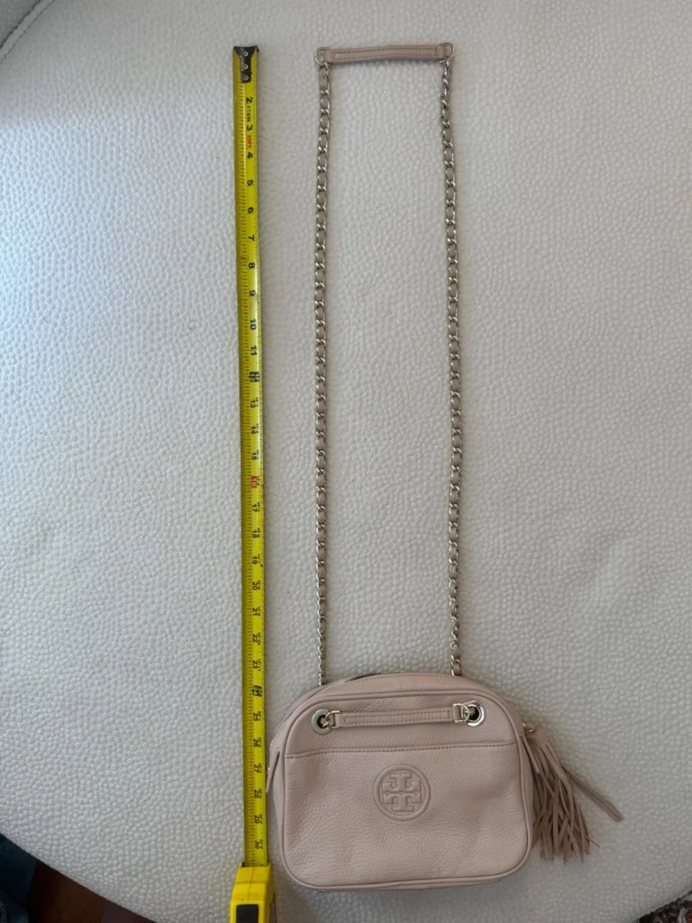 Tory Burch Bombé Chain Crossbody Bag Light Oak Blush Pink Leather